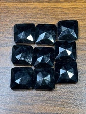Button covers 9 Black square jewel design plastic 3/4 in sew craft VTG