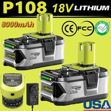 1/2Packs For Ryobi P108 18V 8.0Ah High Capacity Tool Battery 18Volt Lithium-Ion