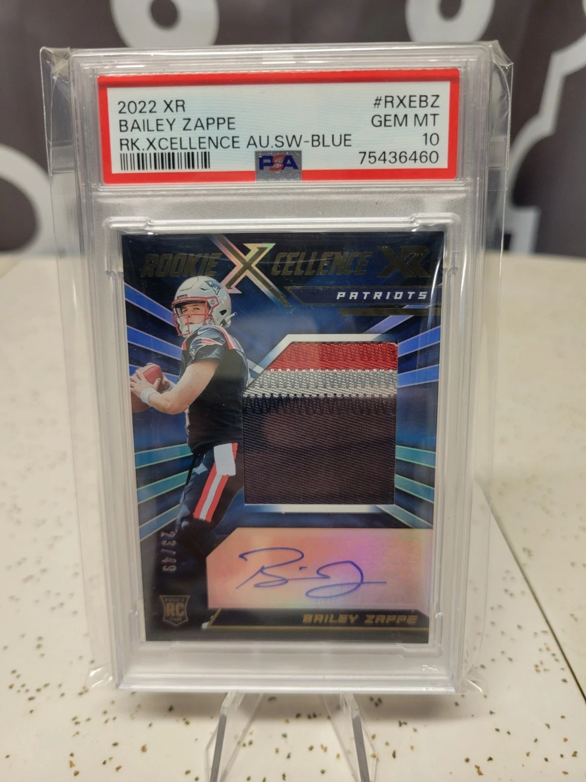 Bailey Zappe Panini XR Rookie Xcellence Autograph Swatches #RXEBZ Base