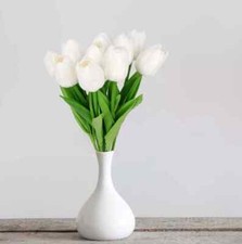 12 Tulipani Artificiali Realistici In Plastica Con Stelo In Filo - Beige - Fiori Finti Per Decorazioni Matrimoniali, Casa, Centrotavola - 2