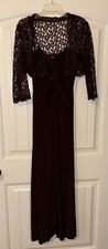 Cachet Brown Lace Beaded 2 Piece Formal Long Floor Length Dress  Jacket Size 6