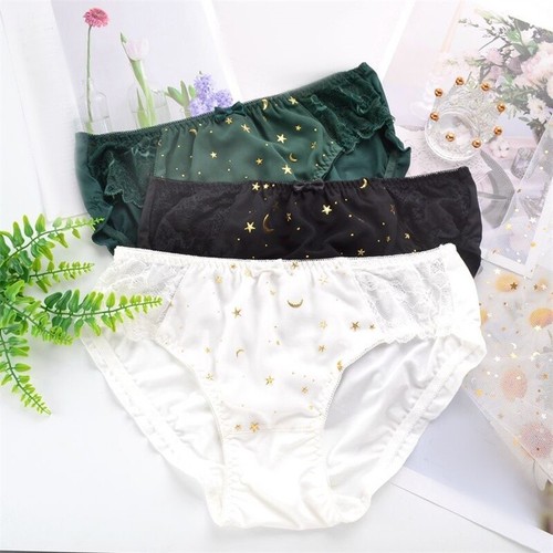 1PC Women Cute Briefs Star Printed Lace Triangle Panty Underwear Plus Size Black - Picture 12 of 15