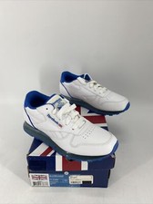 Deadstock Reebok Youth Classic GS Leather Shoes Sneaker White Blue Size 4.5