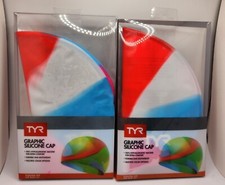  2 TYR Graphic Silicon Caps Youth Fit for Ages 10 FREE SHIPPING 