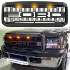 Grille For 2005 06 2007 Ford F250 Super Duty Raptor Style W/Letters Matte Black