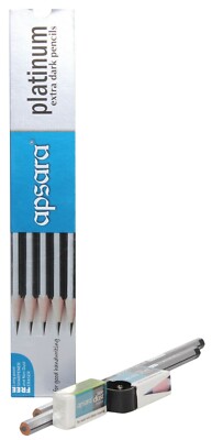 Lot De 10 Crayons Apsara Platinum Extra Super Dark - + Gomme Et Taille-crayon Gratuits
