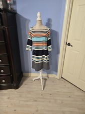 Merona Small Dress Womens Multicolored Striped Shift Round Neck Shift