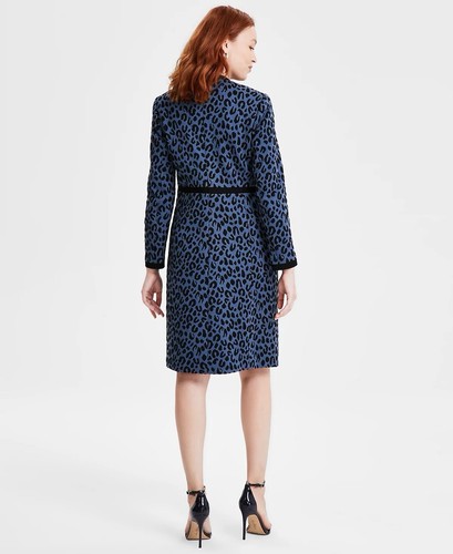 KASPER TEXTURED LEOPARD BLUE HERON BLACK METALLIC OPEN FRONT LINED COAT 12 NWT - Picture 5 of 21