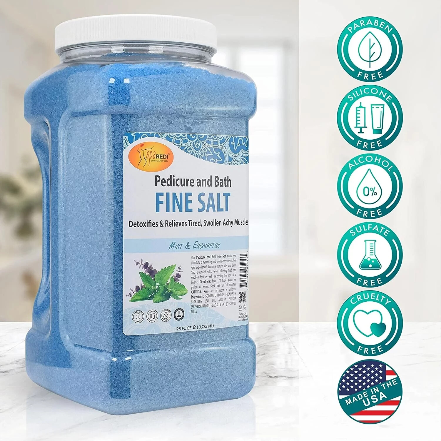Spa Redi - Fine Bath Salt - Mint & Eucalyptus 128oz