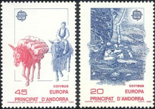 Andorre 1988 Europa Communications Mules Âne Routes Transport 2 V Lot MNH - Photo 1/1
