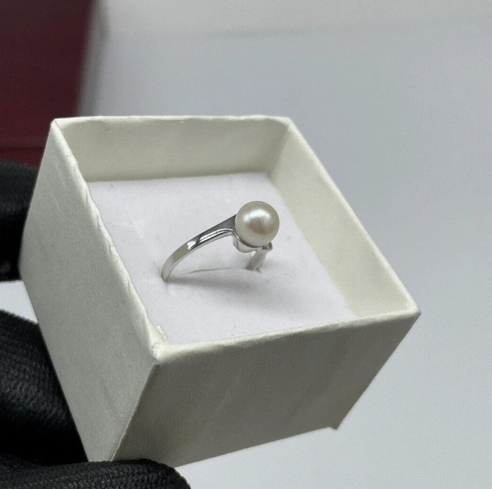 ANELLO DONNA PERLA DI FIUME ARGENTO 925 BIANCA TONDA NATURALE E LISCIA MISURA 14 - Immagine 4 di 4