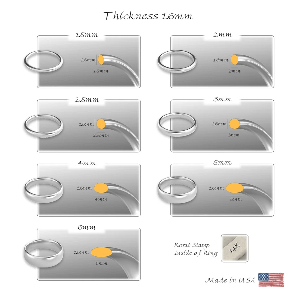 14K White Gold 1.5mm 2mm 2.5m 3mm 4mm 5mm 6mm Comfort Fit Men Women Wedding Band - Image 4 of 4