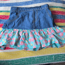 Disney Fairies Y2K denim and floral print ruffle jean skirt girl size 5T