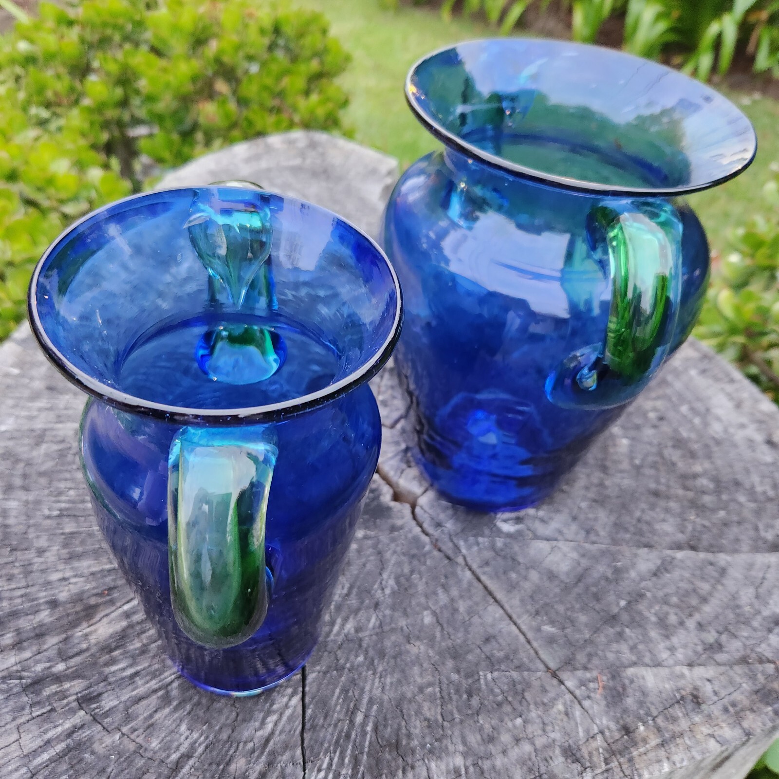 Vintage HAND BLOWN PITCHERS SET with 2 Cobalt Blue Glass Vases eBay