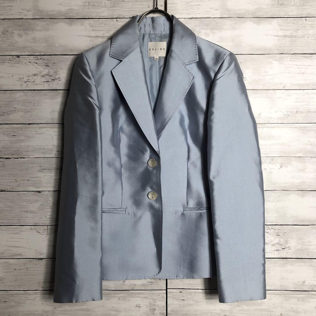 CELINE Silk Tailored Jacket Light Blue Women's Size 36 From