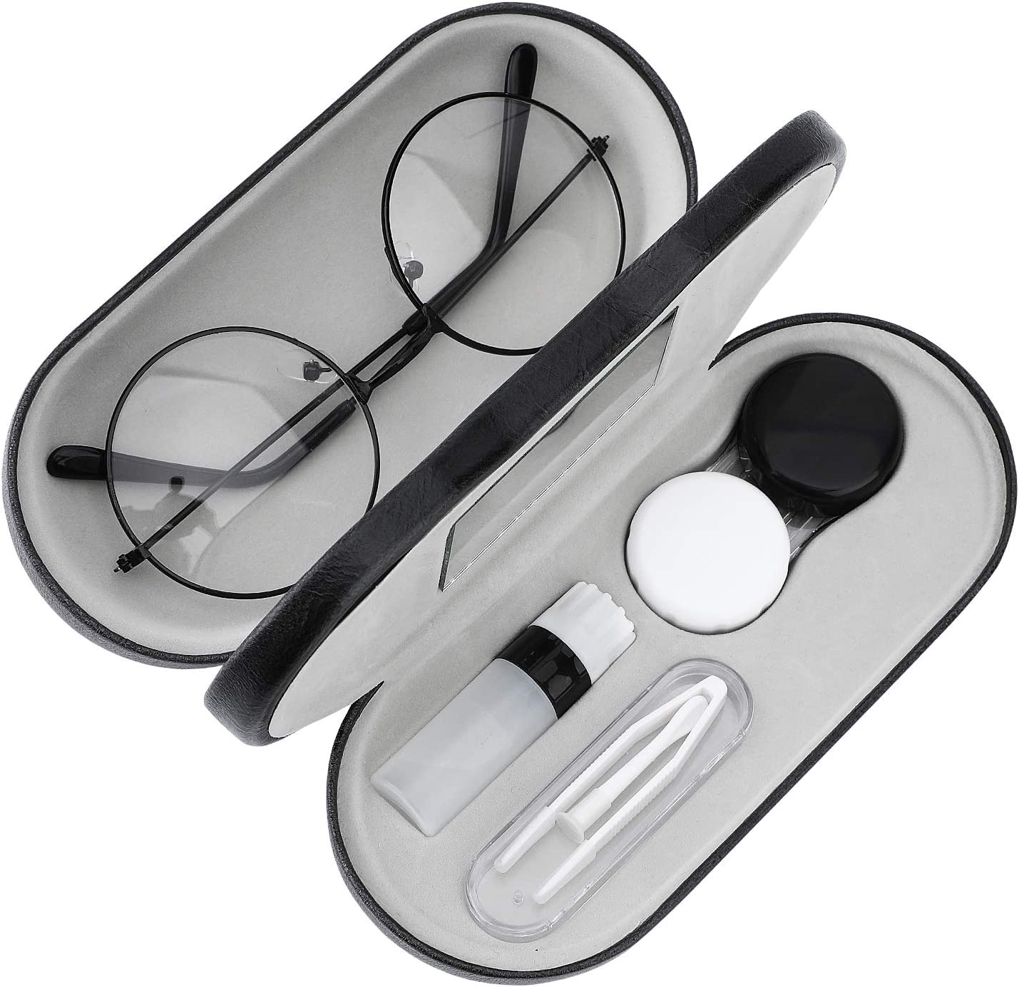 Double Eyeglass and Contact Lens Case with Mirror Tweezers Remover 2 in1 Design