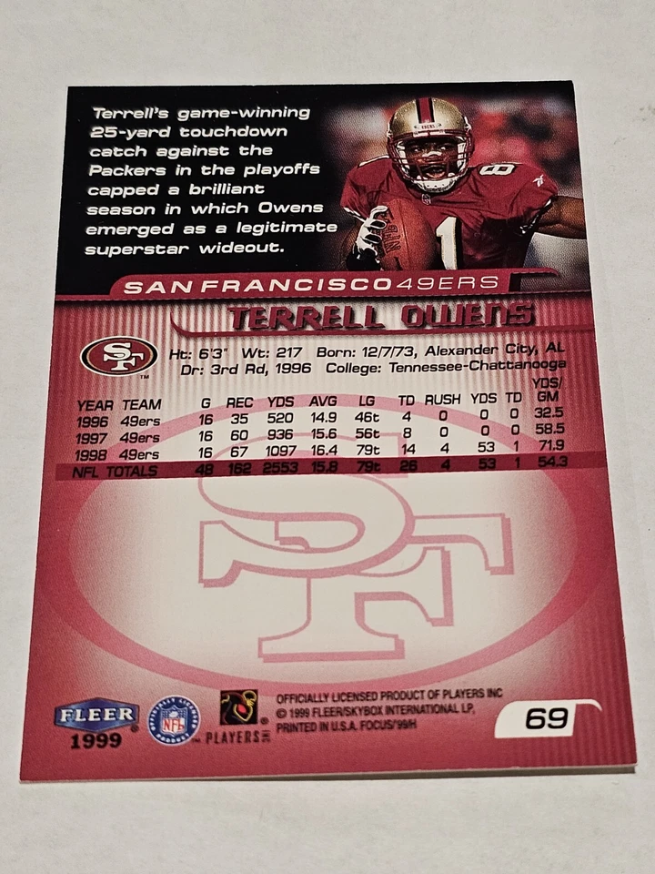 1999 Fleer Focus Terrell Owens #69 HOF - Image 2 of 2