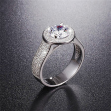 3ct Round Cut Simulated Diamond Ring White Gold Plated Halo Classic Solitaire