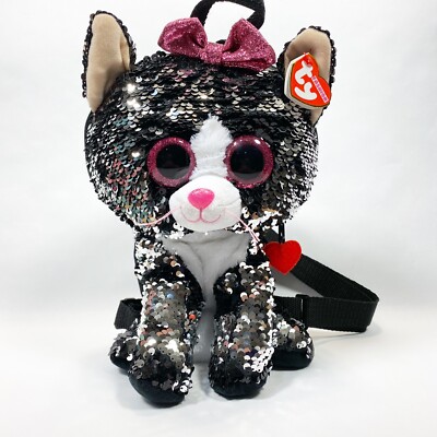 Ty Fashion Beanie Boo Kiki Reversible Sequin Cat Backpack Black / Silver 13â 8421950201 | eBay