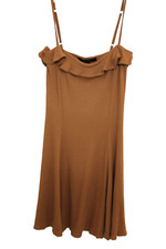 Forever 21 Women Brown Ribbed Cami Bodycon Skater Adjustable Straps Dress Small