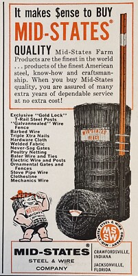 1962 AD.(XH30)~MID-STATES STEEL & WIRE CO. CRAWFORDVILLE, IND. FARM FENCING