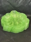 VINTAGE INDIANA GLASS GREEN PEBBLE LEAF URANIUM HORS D’ OEUVRES PLATE VASELINE