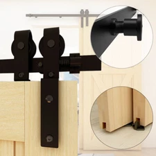 CCJH 5-20FT Bypass Sliding Barn Door Hardware Kit Single Track for Double Doors