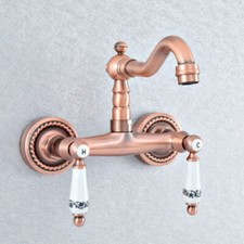Antique Red Copper Wall Swivel Spout Kitchen Sink Faucet Basin Mixer Tap 2sf891