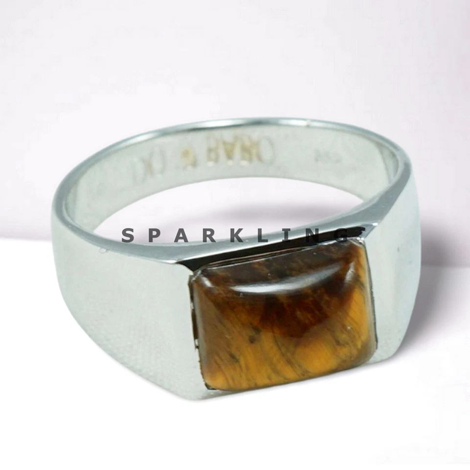 ` Tiger's Eye Oval Cut With 925 Sterling Silver Ring For Men's #D427 - Image 3 of 4