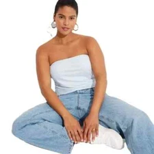 Wild Fable Women's  Light Aqua Blue Ribbed Textured Ultra Stretch Tube Top XL