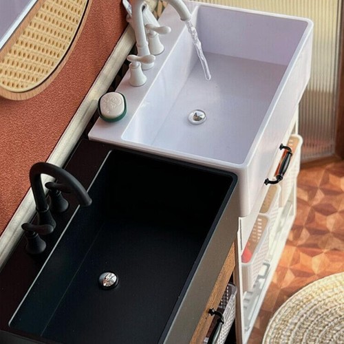 1:6 Puppenhaus Miniatur Eckig Waschbecken Wasserhahn Waschbecken Bad Bausatz Möbel - Bild 3 von 29