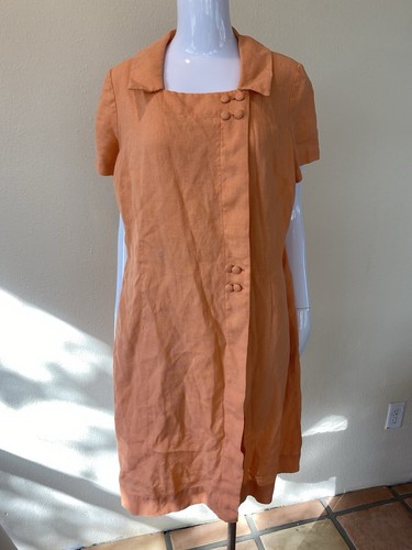 Vintage 50’s Tailor Town 100% Irish Linen Orange Button Front Dress Extra large