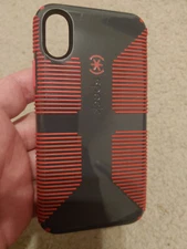 Speck Products Presidio Case Grip Inked Fit Clear For iPhone X XS, Charcoal/Red