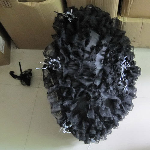 BLACK WHITE ROSE Gothic Lolita Layer Lace Umbrella Parasol EGL Steampunk Cosplay - Afbeelding 1 van 4