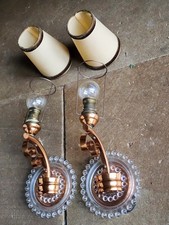 Paire D Applique 1950 Cuivre Verre Leleu Style Design