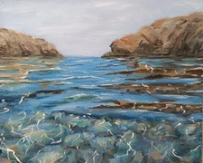 Original Artwork Modern OIL Painting Landscape 15x12 STONES Seascape Art Gift