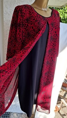 anna aura / Peter hahn  Chiffon Kleid gr 50 52 rot schwarz wie neu Hängerchen