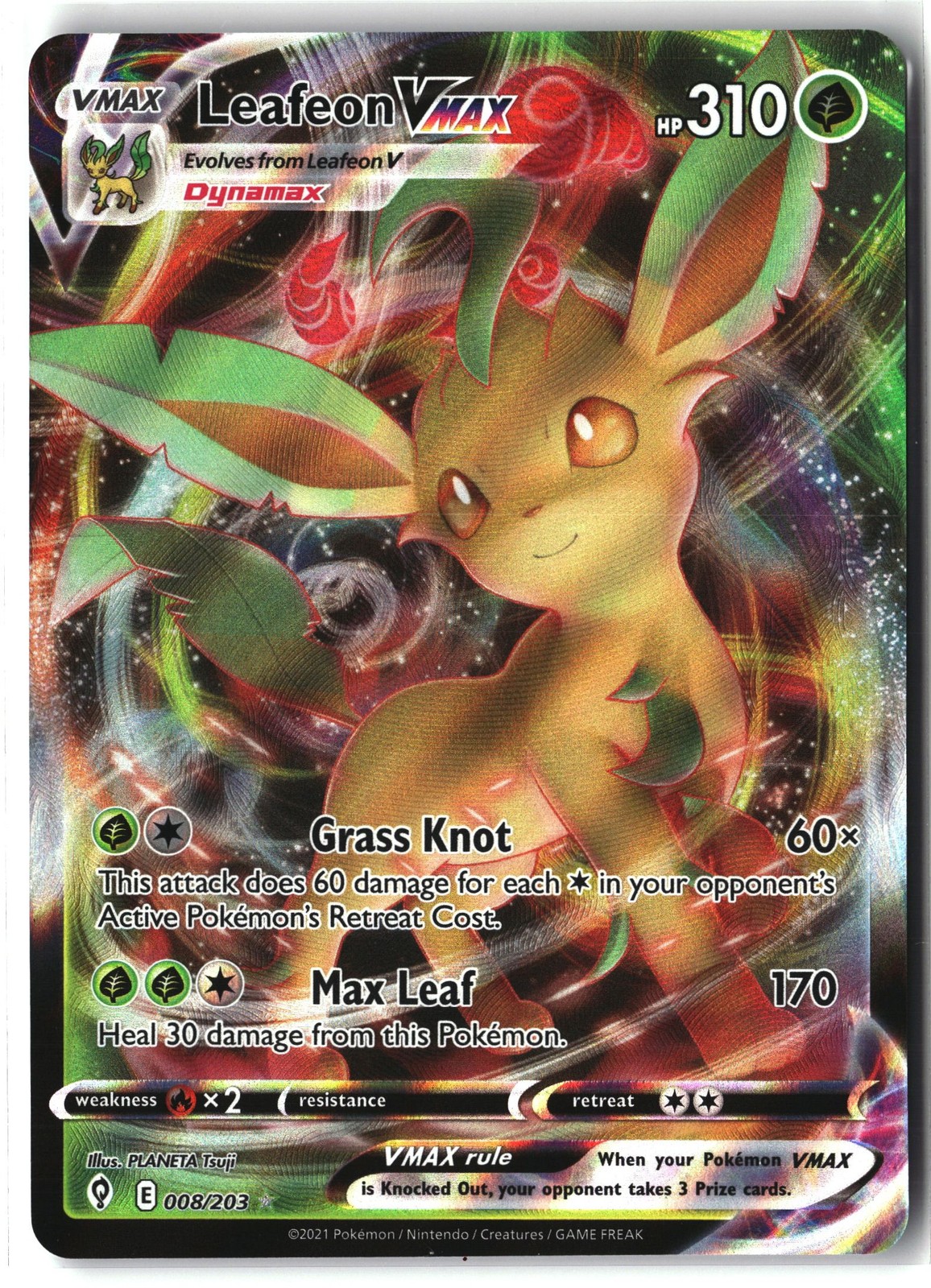 Leafeon VMAX 2021 Sword & Shield: Evolving Skies #008/203 Holo