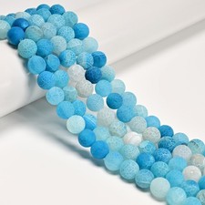 Light Blue Fire Agate Cracked Matte Round Beads 4mm -12mm 15.5" Strand