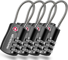 4 Pack TSA Approved Luggage Locks, Combination Travel Cable Lock, Re-Settable 3-