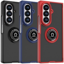 For Samsung Galaxy Z Fold 7 Ring Case Magnetic Metal Kickstand Clear Back Cover