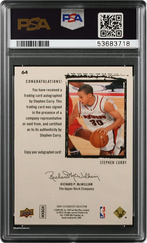 2009 Stephen Curry Upper Deck Exquisite RC Rookie Auto /225 # 64 PSA 9 Mint - Image 3 of 4