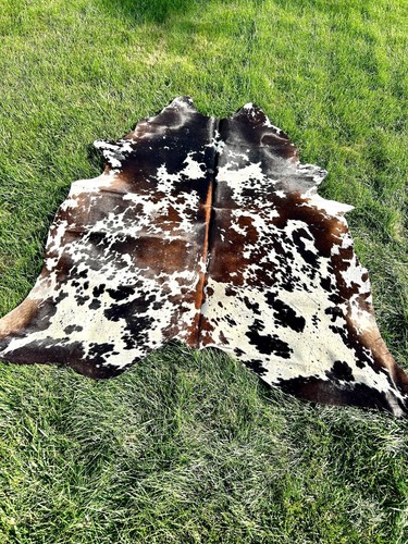 Genuine Brown and White Cowhide Rug, Brazilian Hair On Cowhide Rug, Cowhide
