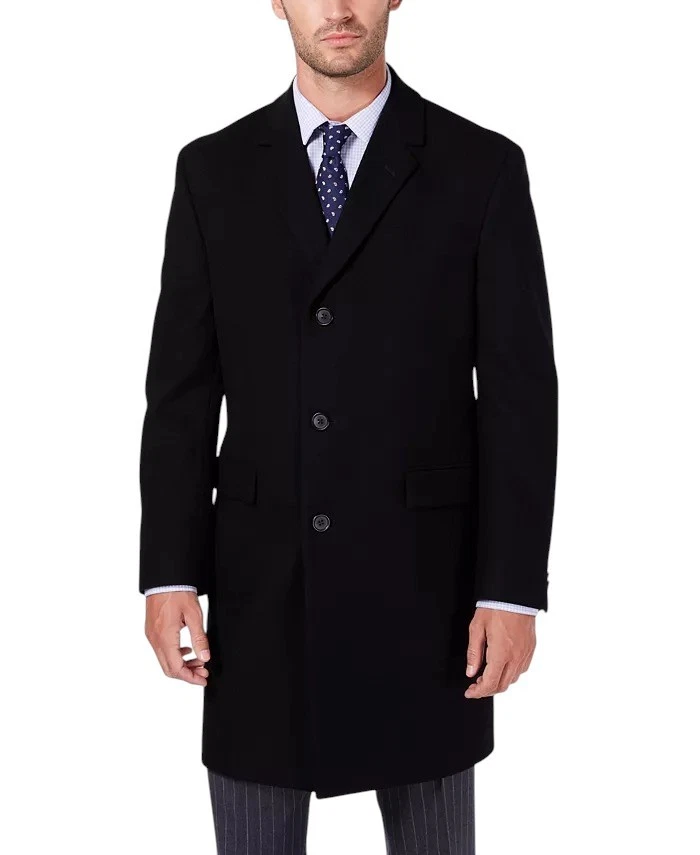 Nautica Men's Melton Classic Regular Fit Batten Overcoat Coat 42R Black