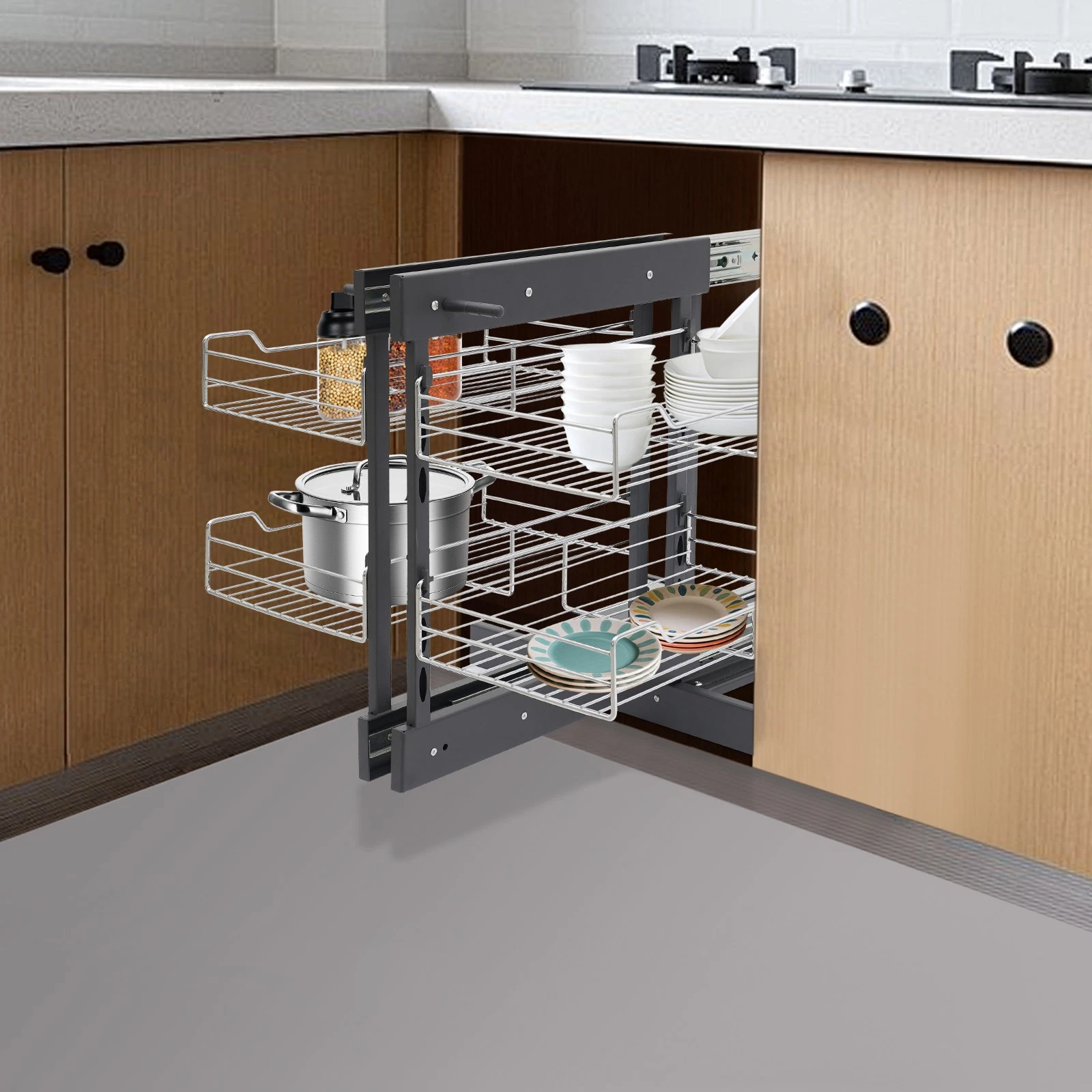 Pull-out Cupboard Organizer Pantry Shelves Kitchen Storage Shelf Holding Rack