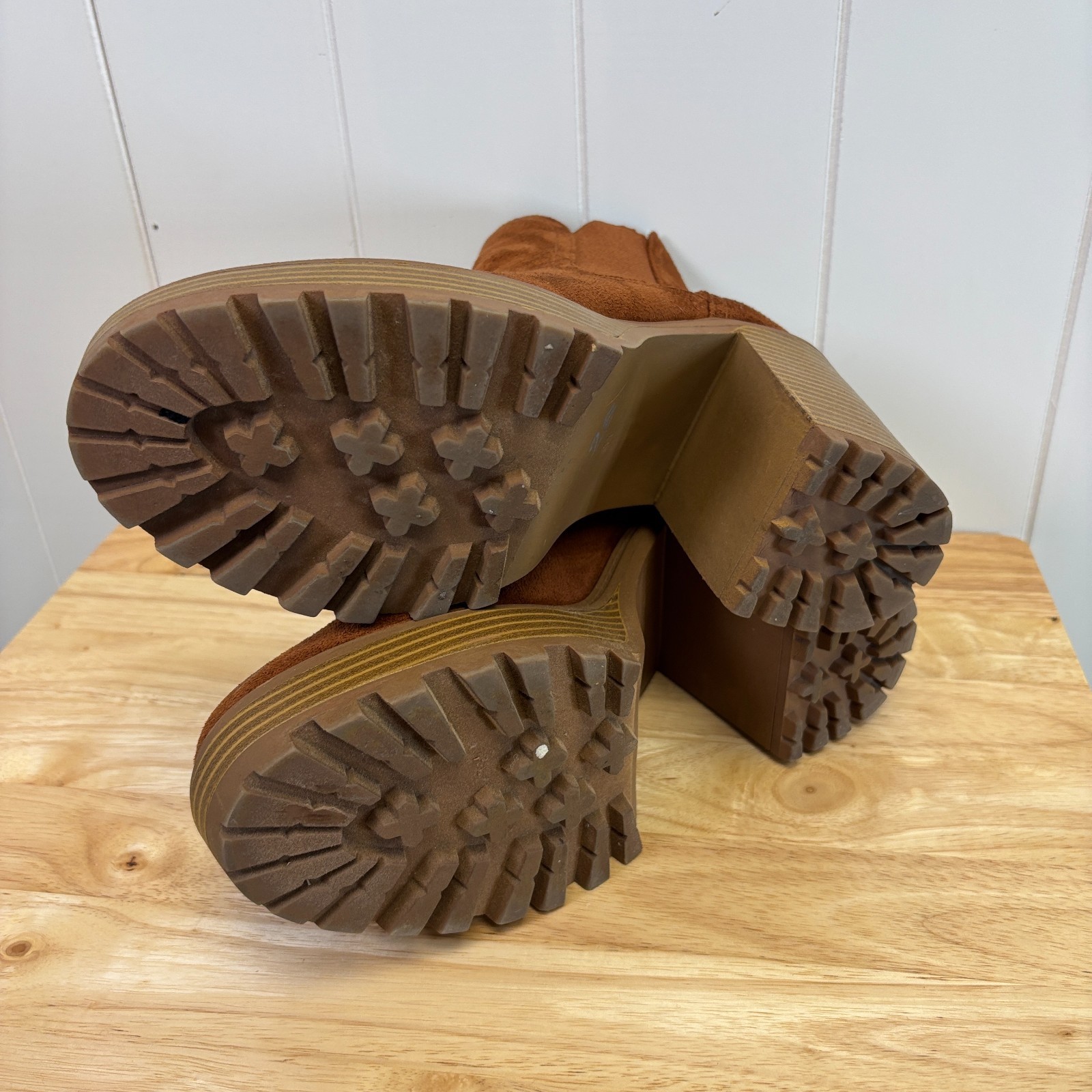 Diba Womens Boho Indie Chunky Ankle Platform Booties Size 11 Cognac Hipster