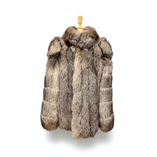 SAGA FOX Silver Fox Real Fur Coat Jacket Voluminous Thick Warm Size M/L Japan