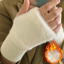 Winter Soft Mink Fleece Half Finger Gloves Women Plush Fingerless Mittens