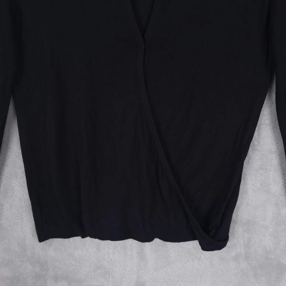 Theory Top Knit Blouse Women Black Sz M Long Sleeve Silk Blend Faux Wrap Keyhole - Image 2 of 4