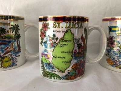 Set of 4 Vintage Caribbean Countries Iridescent Glazed/Pearl Mugs